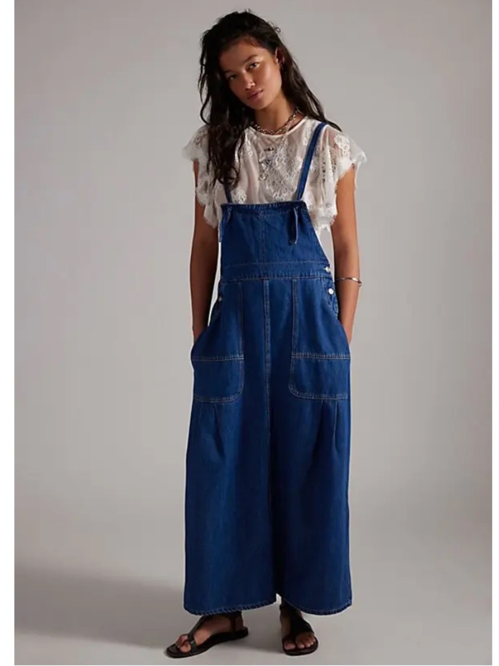 Free People We The Free Arabella Denim One Piece Skirtall Small Overall Dress